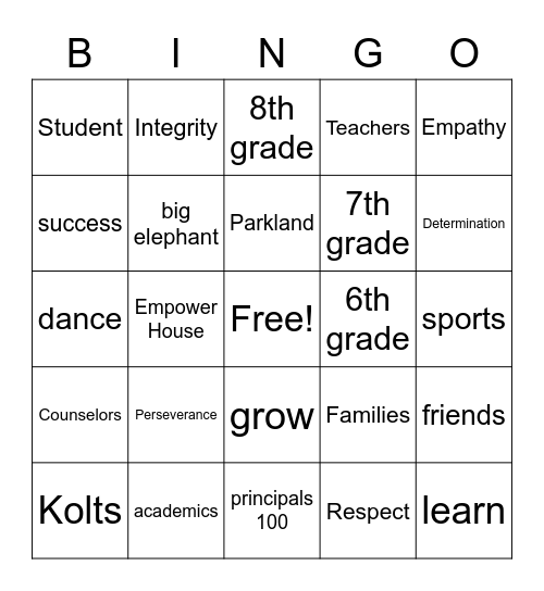 PGK Bingo Card