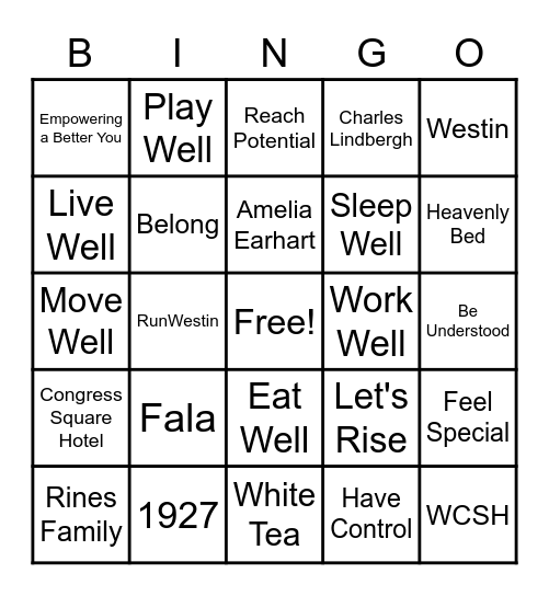 Westin Holiday Party 2021! Bingo Card