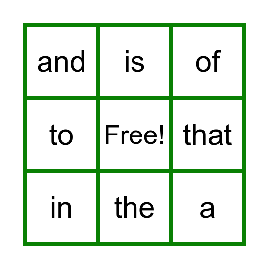 Sight Words 1-10 Bingo Card