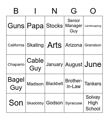 Scott’s 40th Birthday Bingo Card