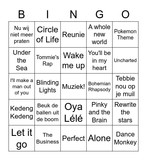 Muziek Ronde Bingo Card