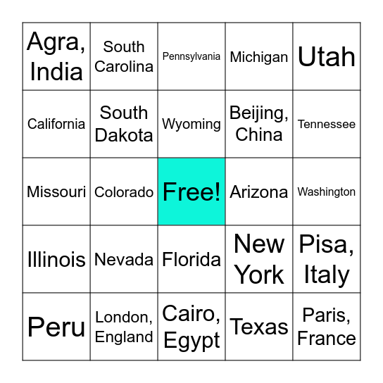 Travel Trivia Bingo - Bingo Card