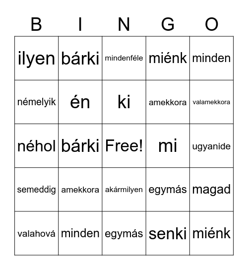 Névmások Bingo Card