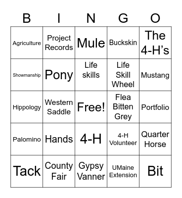 Horse 4-H Bingo Card