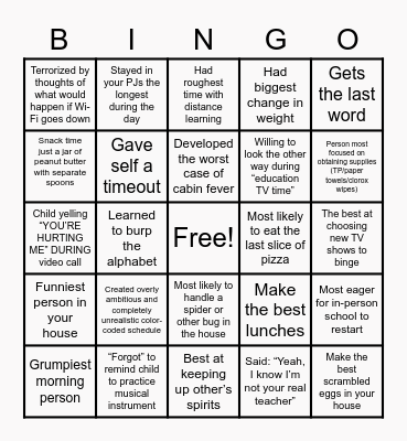 Corona Buddies Bingo Card