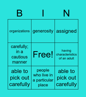 4th Grade Unit 3 Week 2 Vocabulary Bingo Card