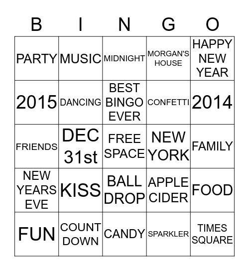 New Year's Eve Bingo Card