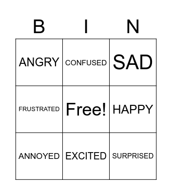 EMOTIONS BINGO! Bingo Card