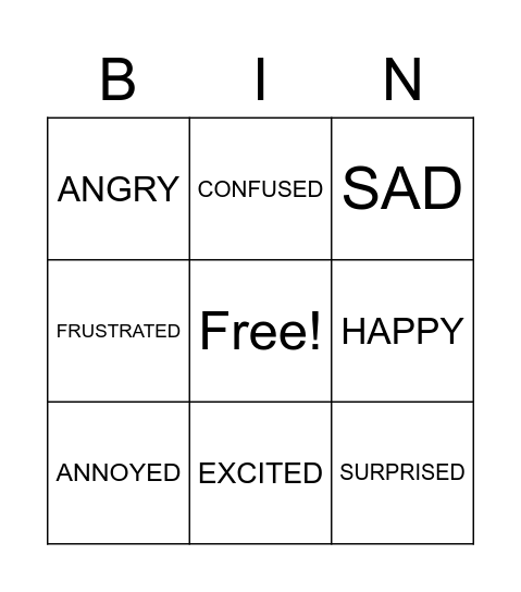 EMOTIONS BINGO! Bingo Card