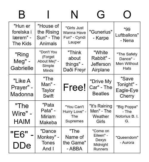 Musikkbingo - Jennys 30-årsdag! Bingo Card