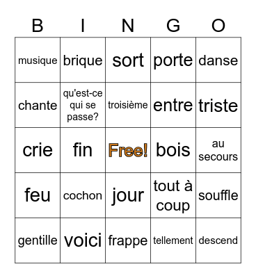 French Vocab E Bingo Card