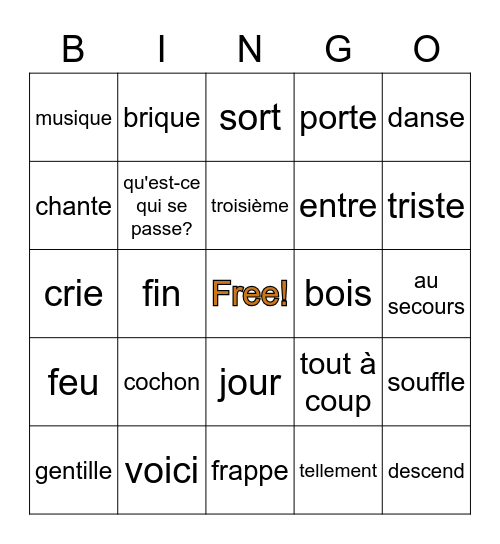 French Vocab E Bingo Card