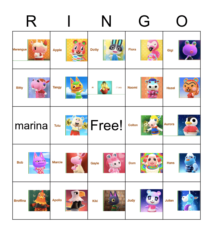 ANIMAL CROSSING Bingo Card