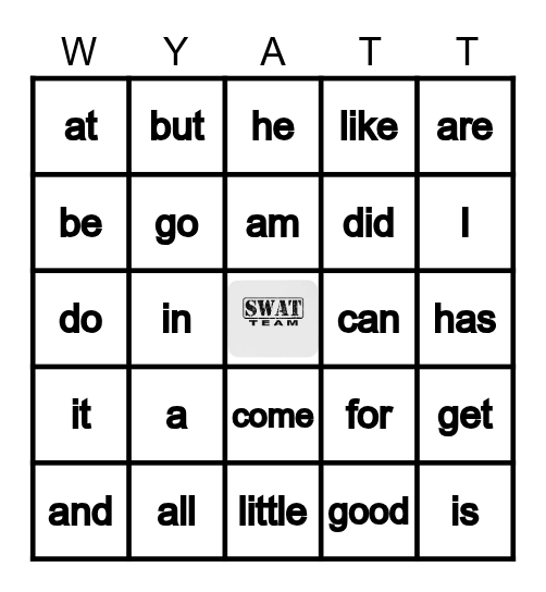 Wyatt's Sight Word BINGO Card
