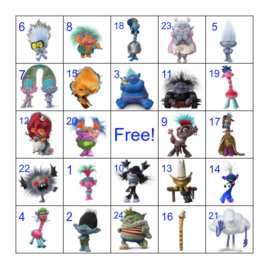 Trolls World Tour Bingo Card