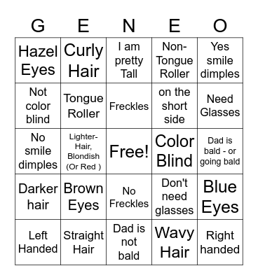 Traits Bingo Card