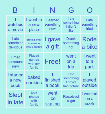 During the break I... Bingo Card