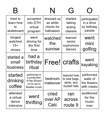2020 Bingo Card