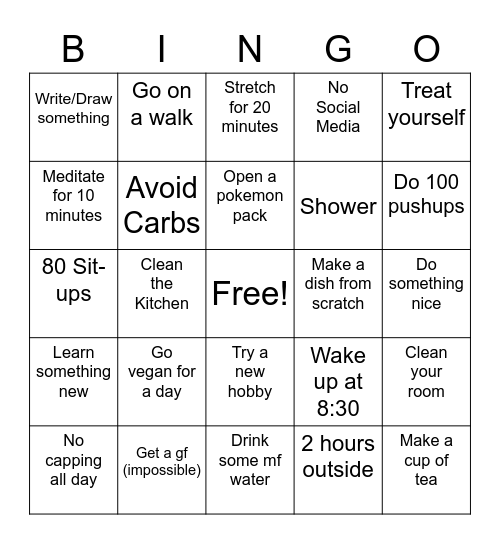 Incel Bingo Card