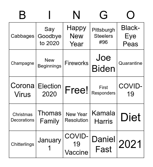 Out with 2020 In with 2021 Bingo Card
