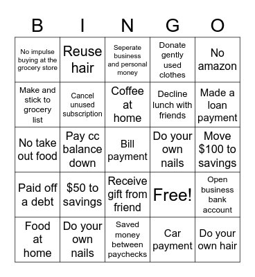 Budget Baddie Bingo Card