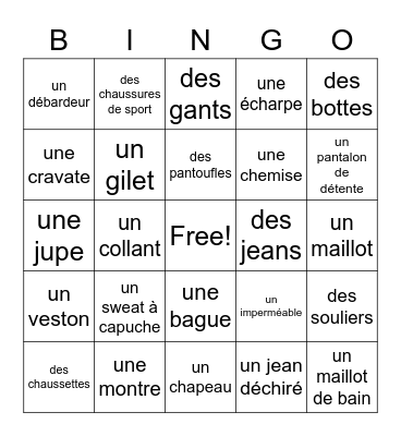 9.3_ La Mode - Les Vêtements Bingo Card