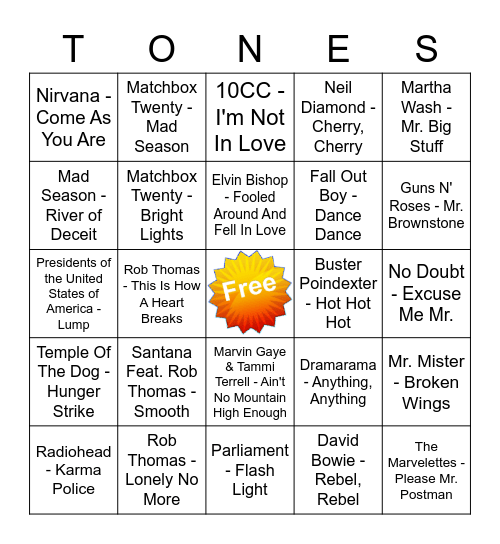 Game Of Tones 1-4-21 Game 3 Bingo Card