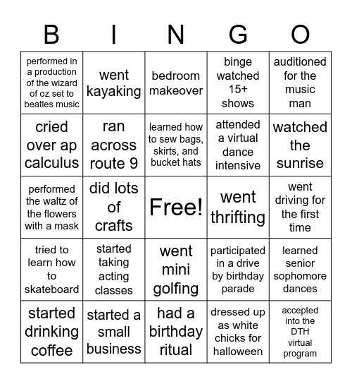 2020 Bingo Card