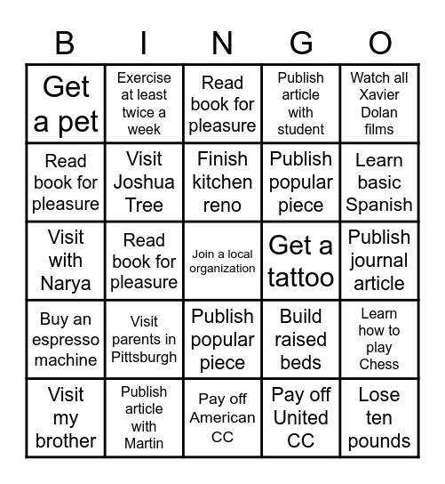 2021 Bingo Card