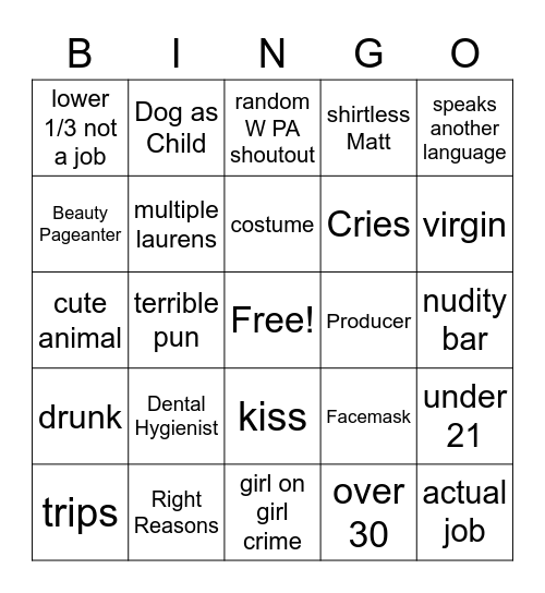 Bachelor Bingo Card