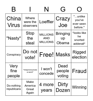 Trump Rally Jan 4th Bingo Card