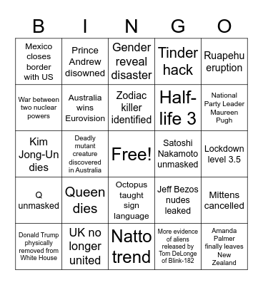 2021 Bingo Card