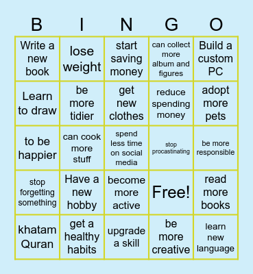 2021 resolutions Bingo Card