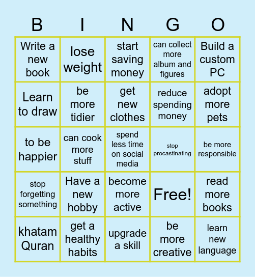 2021 resolutions Bingo Card