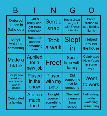 Winter Break Refresh Bingo Card