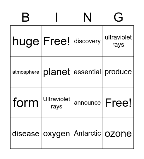 Lesson 7 Words Bingo Card