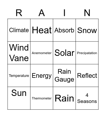 Weather Bingo Card