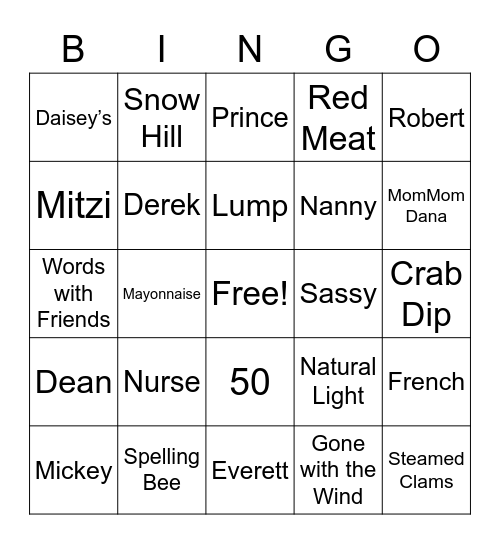 Tracy’s 50th Bingo Card
