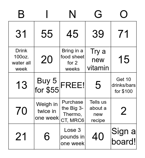 Metabolic BINGO Card