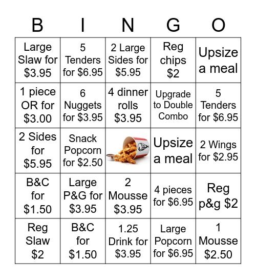 UP SELL Bingo Card