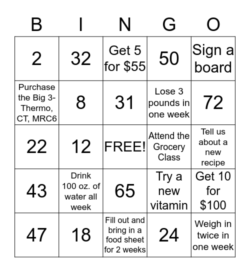 Metabolic BINGO Card