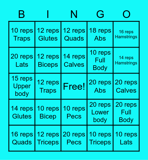 Muscles Choice Fitness Bingo Card
