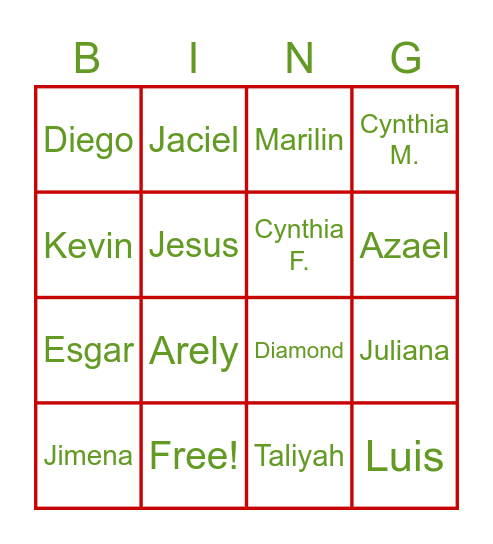 Period 1 Bingo! Bingo Card