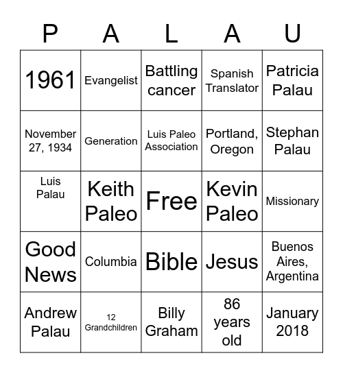 Luis Palau Bingo Card