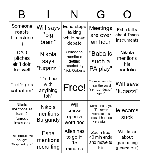 TMT Bingo Card