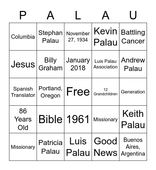 Luis Palau Bingo Card