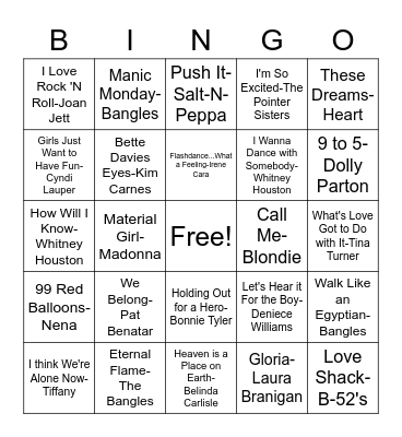 Women of the 80's Bingo Card