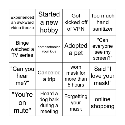 WFH/Covid BINGO Card