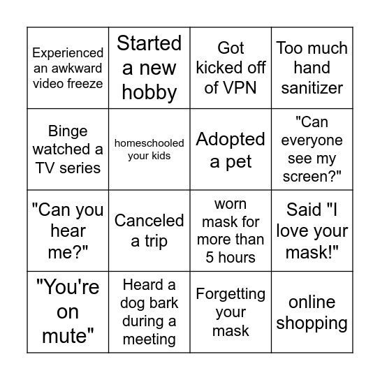 WFH/Covid BINGO Card