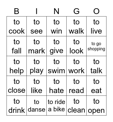 FRENCH 9 VERBS Bingo Card